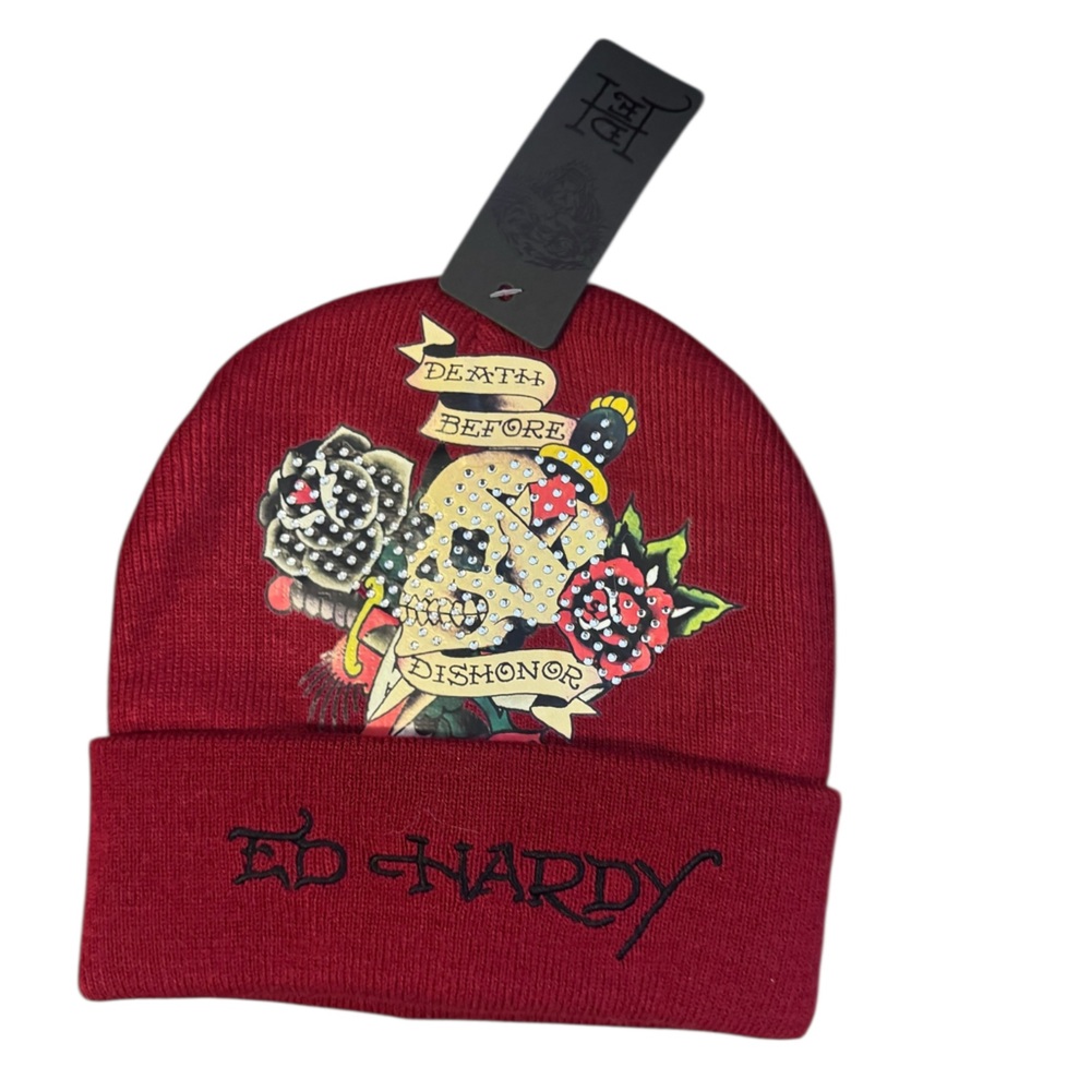 Ed Hardy Red Graphic Beanie